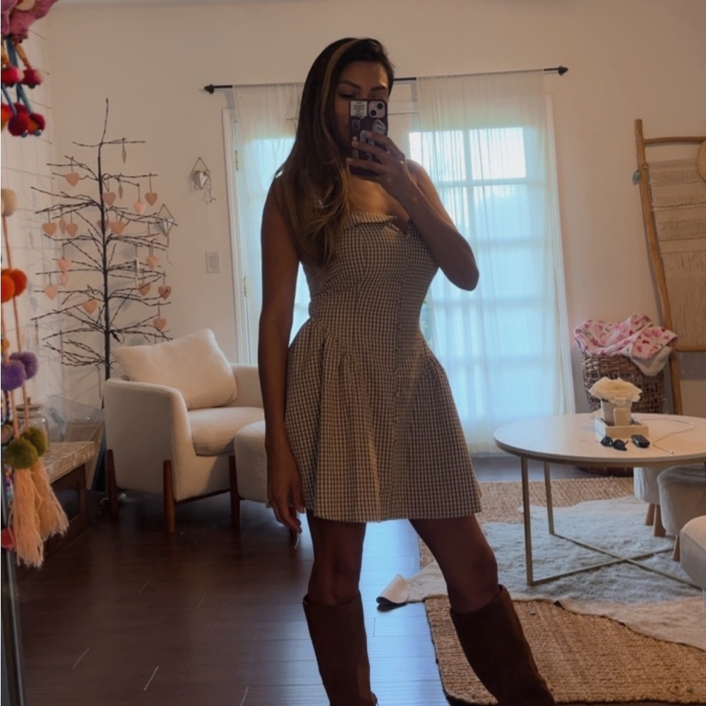 Checkered Brown Sleeveless Dress